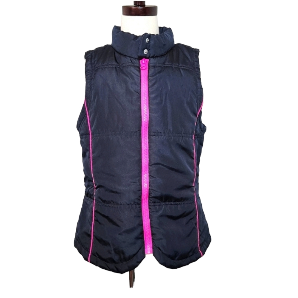 LEI Girl Black & Pink Full Zip Puffer Vest - X-large 14/16